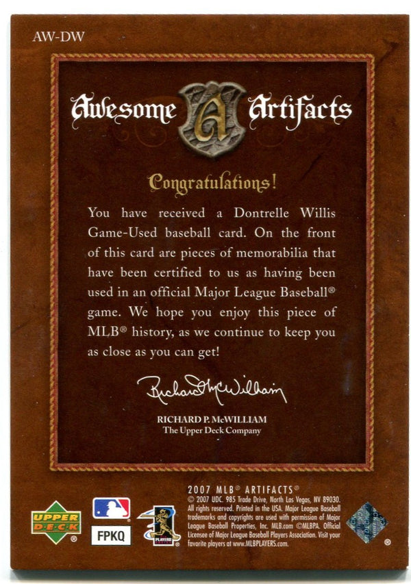 Dontrelle Willis Upper Deck MLB Artifacts Jersey Card 31/50