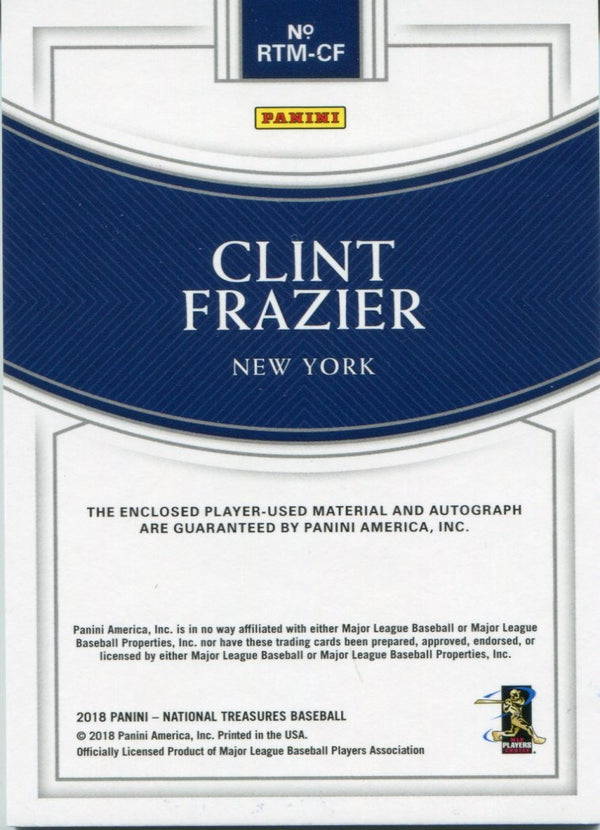 Clint Frazier Autographed 2018 National Treasures Jersey & Bat Card