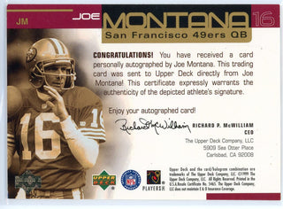 Joe Montana Autographed 1999 Upper Deck Super Signatures Card #JM