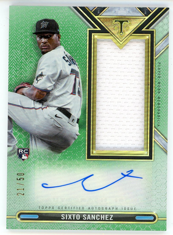 Sixto Sanchez Autographed 2021 Topps Triple Threads Rookie Jersey Card