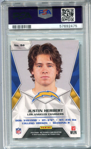 Justin Herbert 2020 Panini Stickers Silver #84 PSA NM-MT 8 Card