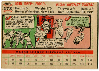 Johnny Podres 1956 Topps #173 Card