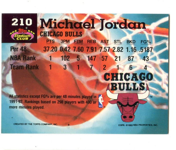 Michael Jordan 1993 Topps Stadium Club #210 Card