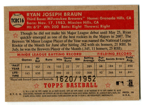 Ryan Braun 2007 Topps Rookie Card