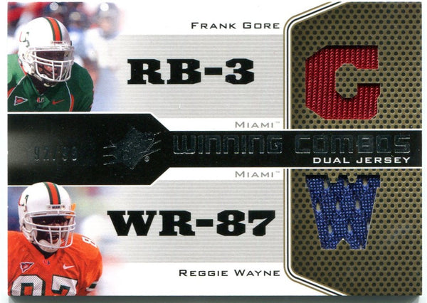 2010 Upper Deck Winning Combos Frank Gore Reggie Wayne Dual Jersey Card 92/99