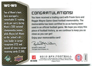2010 Upper Deck Winning Combos Frank Gore Reggie Wayne Dual Jersey Card 92/99