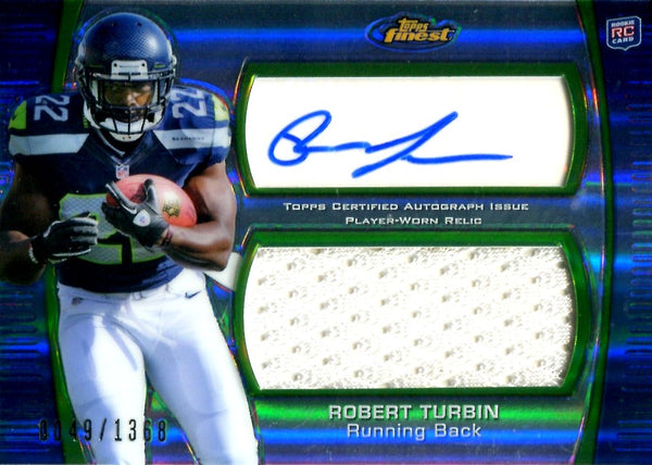 Robert Turbin 2012 Topps Finest Game Worn/Autographed Rookie Card #49/1368