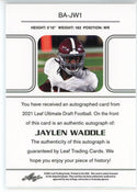 Jaylen Waddle Autographed 2021 Leaf Ultimate Draft Rookie Card #BA-JW1