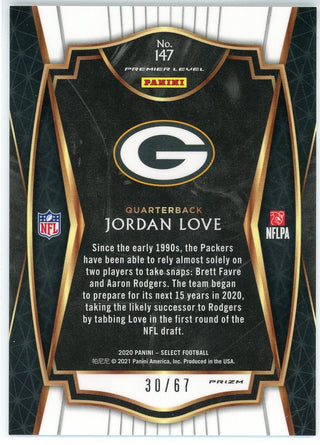 Jordan Love 2020 Panini Select Premier Level Dragon Scale Prizm Rookie Card #147