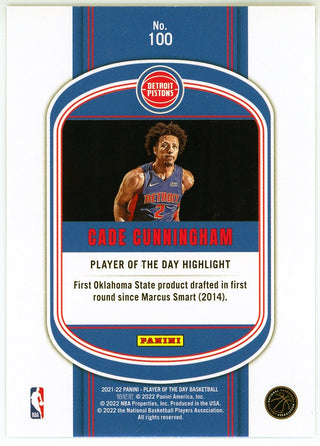 Cade Cunningham 2021-22 Panini Player of the Day Foil Rookie Card #100