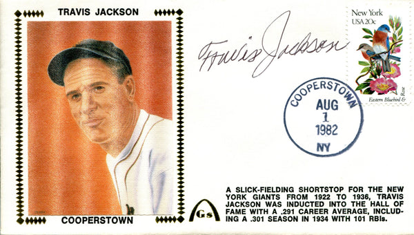 Travis Jackson Autographed August 1st, 1982 First Day Cover (PSA)