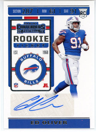 Ed Oliver Autographed 2019 Panini Contenders Rookie Ticket Card #197