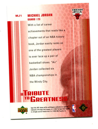 Michael Jordan 2003 Upper Deck MVP Tribute To Greatness Card