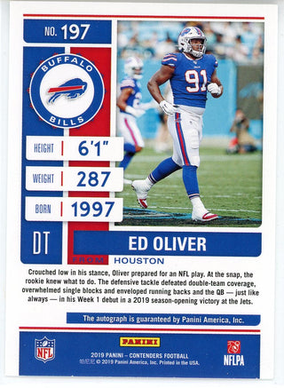 Ed Oliver Autographed 2019 Panini Contenders Rookie Ticket Card #197