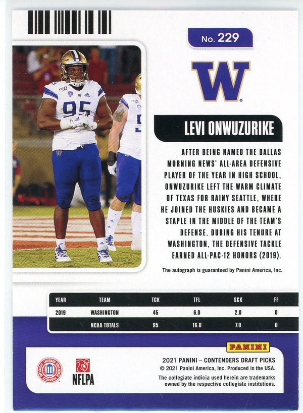 Levi Onwuzurike Autographed 2021 Panini Contenders Draft Pick Rookie Card #229