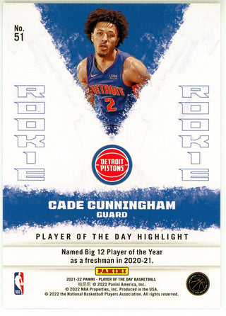 Cade Cunningham 2021-22 Panini Player of the Day Rookie Card #51
