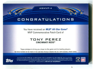 Tony Perez 2013 Topps MLB All-Star Game Jersey Card #ASMVP4 Card
