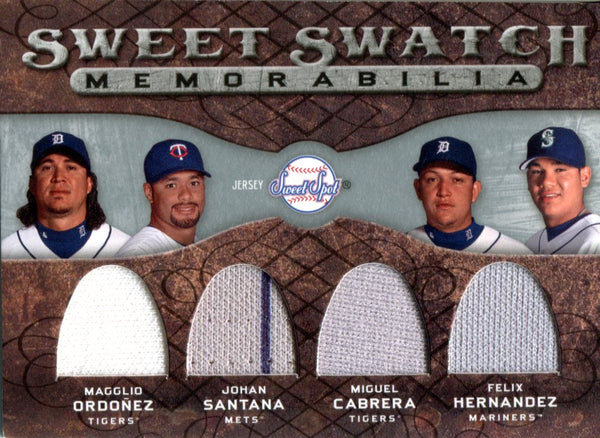 Magglio Ordonez, Johan Santana, Miguel Cabrera & Felix Hernandez 2009 Upper Deck Jersey Card