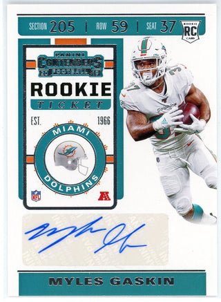 Myles Gaskin Autographed 2019 Panini Contenders Rookie Card #190