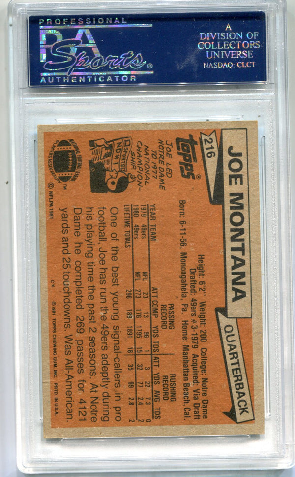 Joe Montana 1981 Topps #216 Rookie Auto PSA AUTO GEM MT 10 Card