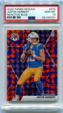 Justin Herbert 2020 Panini Mosaic Reactive Blue #204 PSA Gem MT 10