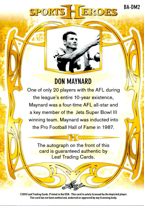 Don Maynard 2013 Leaf Sports Heroes Autographed Card #24/25