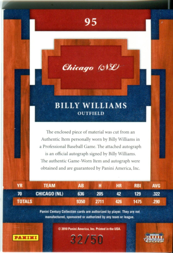 Billy Williams 2010 Panini Century Collection Autographed Jersey Card 32/50