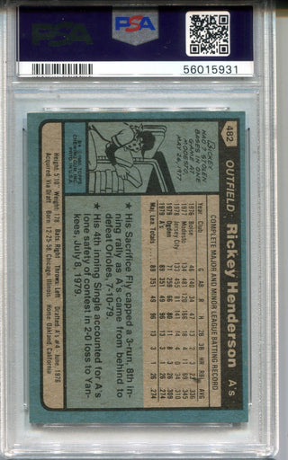 Rickey Henderson 1980 Topps Rookie Card #482 PSA NM 7 Card