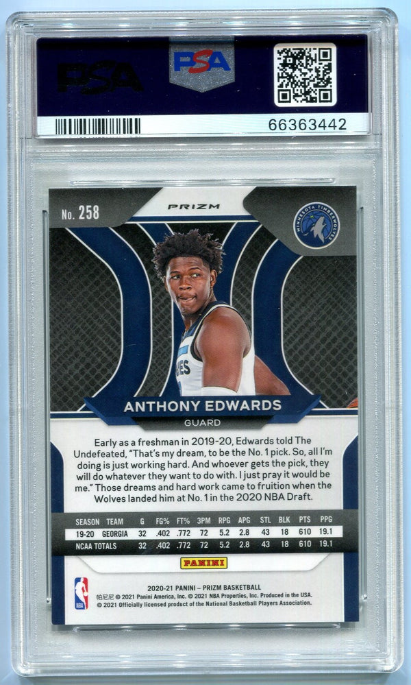 Anthony Edwards 2020 Panini Prizm Silver Prizm #258 PSA Mint 9