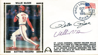 Pete Rose & Willie McGee Autographed October 6th, 1985 First Day Cover (PSA)