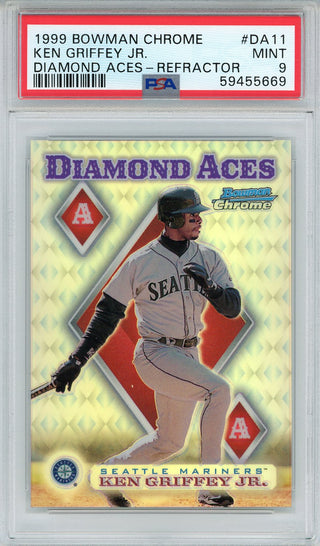 Ken Griffey Jr. 1999 Bowman Chrome Diamond Aces Refractor Card #DA11 (PSA Mint 9)