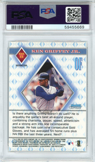 Ken Griffey Jr. 1999 Bowman Chrome Diamond Aces Refractor Card #DA11 (PSA Mint 9)