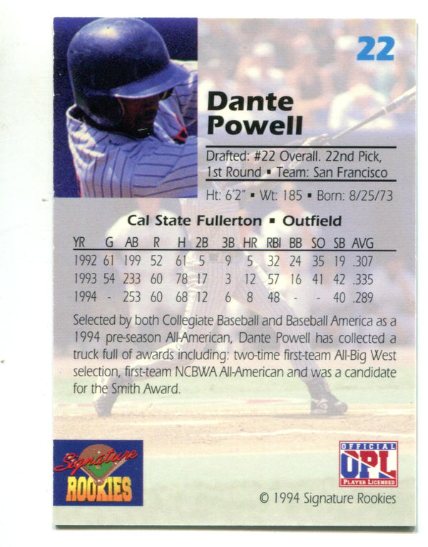 Dante Powell 1994 Signature Rookies #22 Auto Card /7750