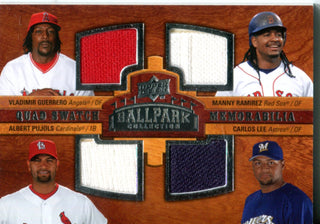 Vladimir Guerrero, Manny Ramirez, Albert Pujols, and Carlos Lee 2008 Upper Deck Quad Swatch Card