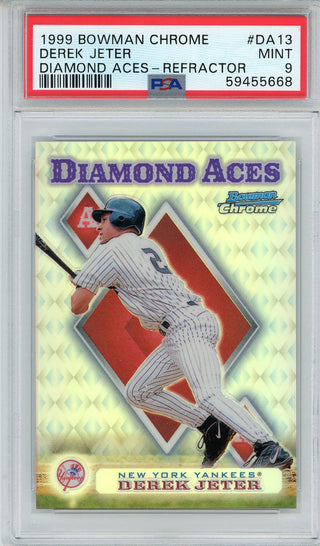 Derek Jeter 1999 Bowman Chrome Diamond Aces Refractor Card #DA13 (PSA Mint 9)