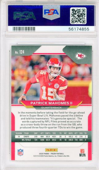 Patrick Mahomes 2020 Panini Prizm Card #124 (PSA Gem Mint 10)