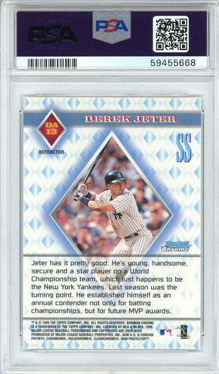 Derek Jeter 1999 Bowman Chrome Diamond Aces Refractor Card #DA13 (PSA Mint 9)