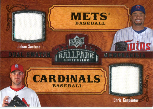 Johan Santana and Chris Carpenter 2008 Upper Deck Game Used Jersey Card