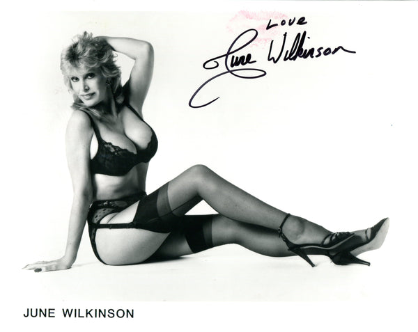 June Wilkinson Autographed B&W 8x10 Photo (JSA)
