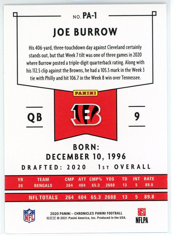 Joe Burrow 2020 Panini Chronicles Rookie Card #PA-1