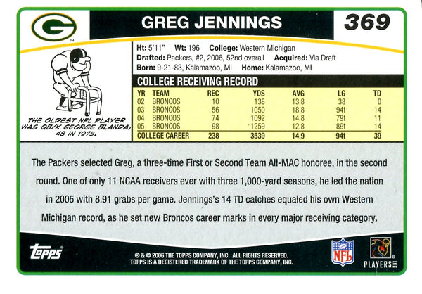 Greg Jennings 2006 Topps Rookie Card #369
