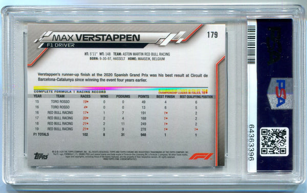 Max Verstappen 2020 Topps Chrome F1 Sapphire Edition #179 PSA GEM MT 10