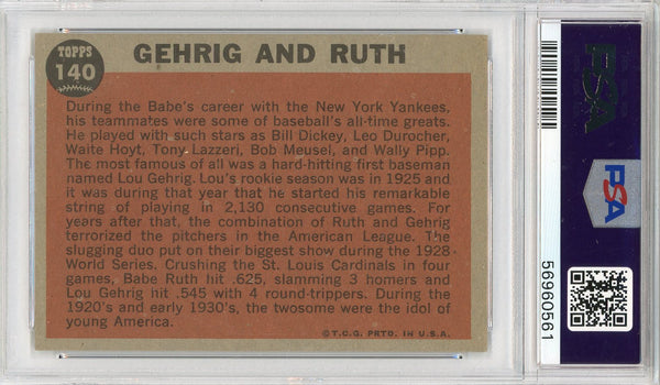 Lou Gehrig & Babe Ruth 1962 Topps Green Tint Card #140 (PSA)