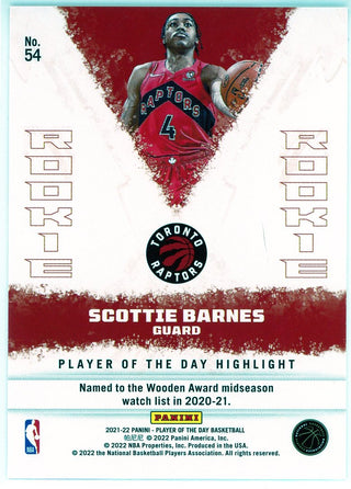 Scottie Barnes 2021-22 Panini Player of the Day Rookie Card #54