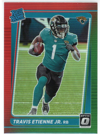 Travis Etienne Jr. 2021 Panini Donruss Optic Rated Rookie Red/Green Prizm Card #P-258