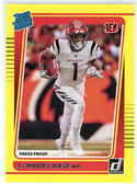 Ja'Marr Chase 2021 Panini Donruss Rated Rookie Yellow Press Proof Card #262