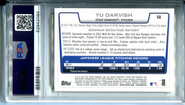 Yu Darvish 2012 Bowman Rookie Card (PSA NM 7) #50