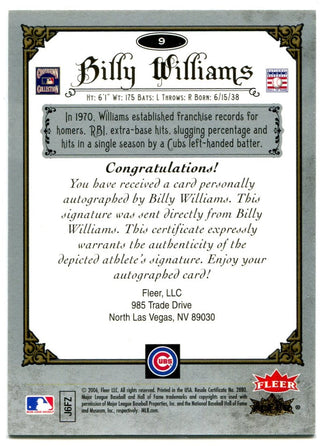 Billy Williams Fleer Greats of the Game Signed Card 2006 #9
