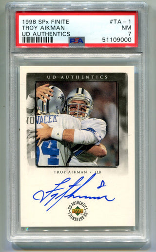 Troy Aikman 1998 Spx Finite #TA-1 UD Authentics (PSA NM 7) Card