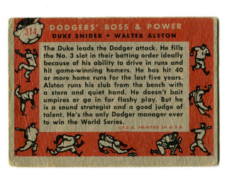 Duke Snider 1958 Topps Boss & Power #314 Card
